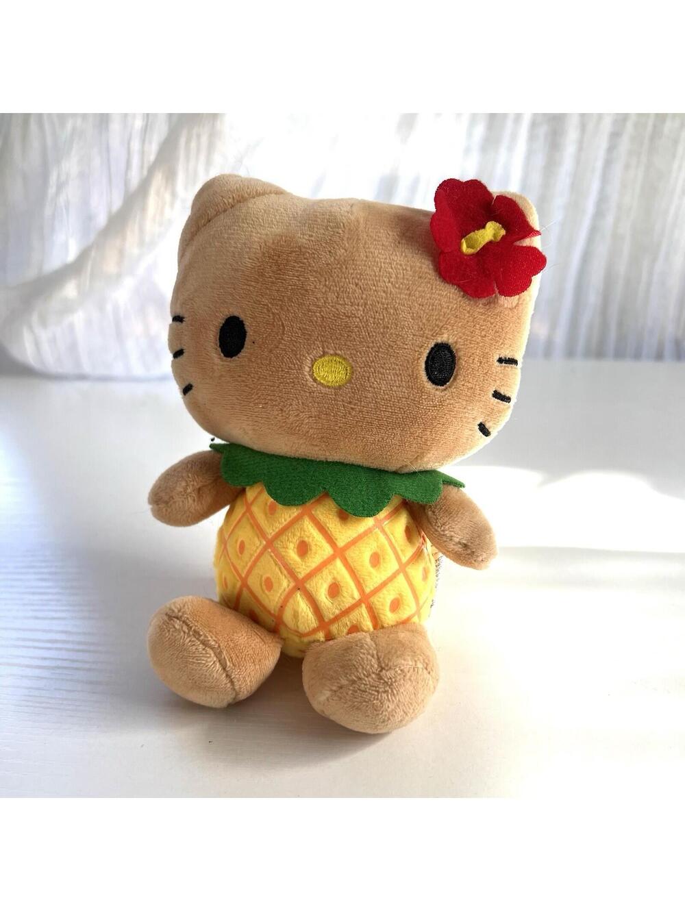 Hello Kitty Pineapple Plush Tan Hibiscus Flower Sanrio 2017 Hunet Global 6"